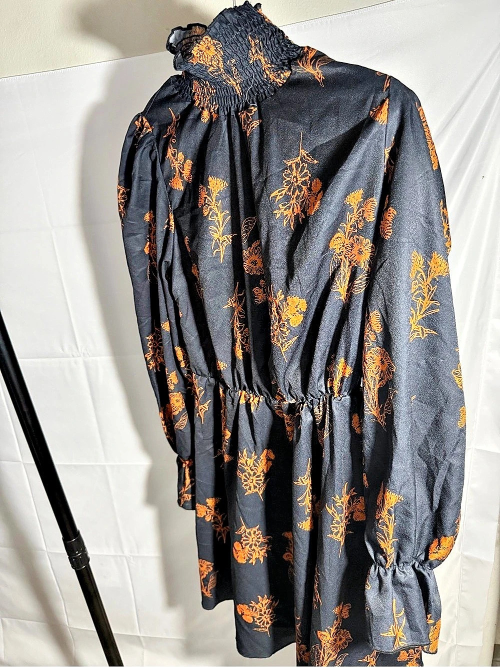 Fun & Flirty Floral Mini Dress in Black & Orange Size S